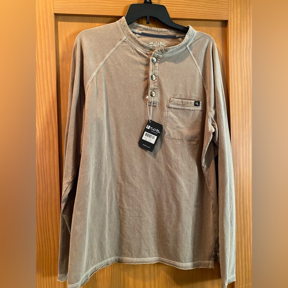Salt Life Men’s Brown Henley Long Sleeve Shirt NWT Size M
